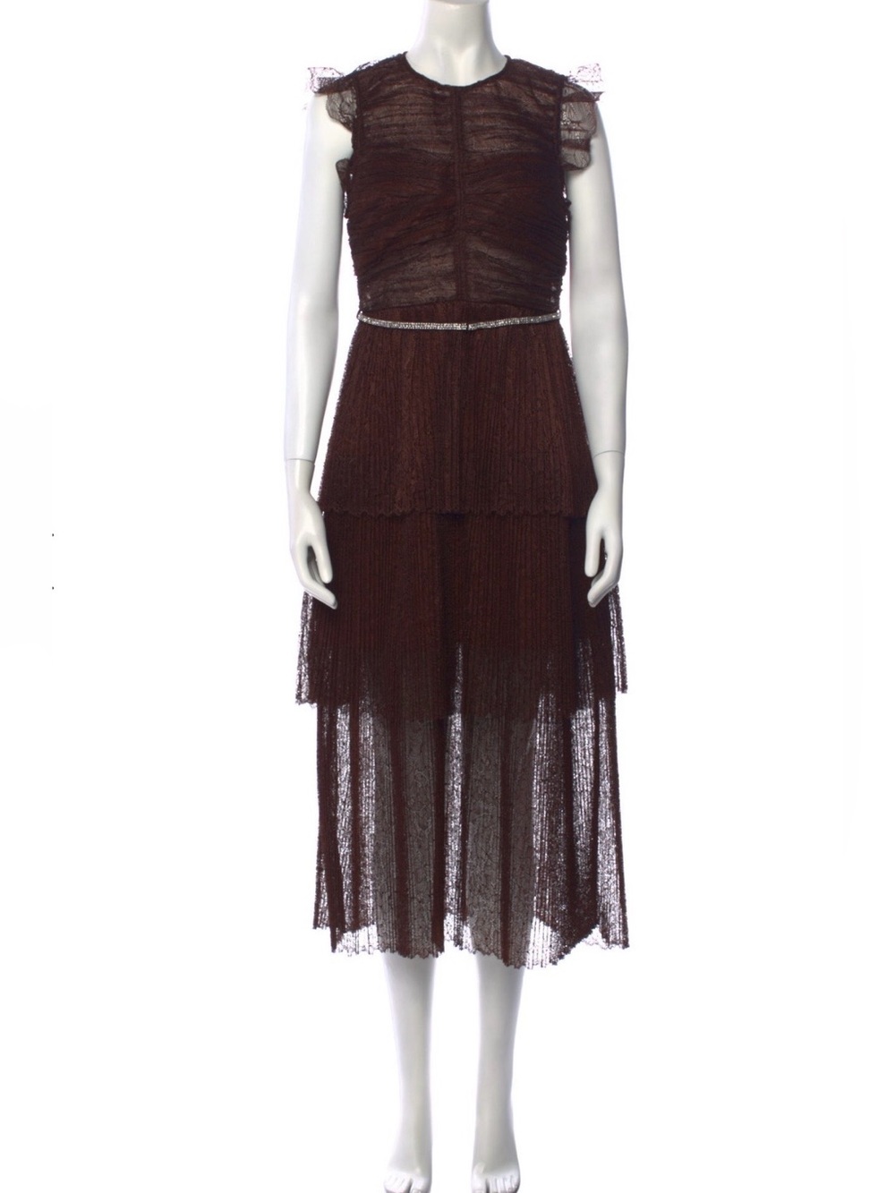 Self-Portrait Brown Tiered Lace Midi Dress